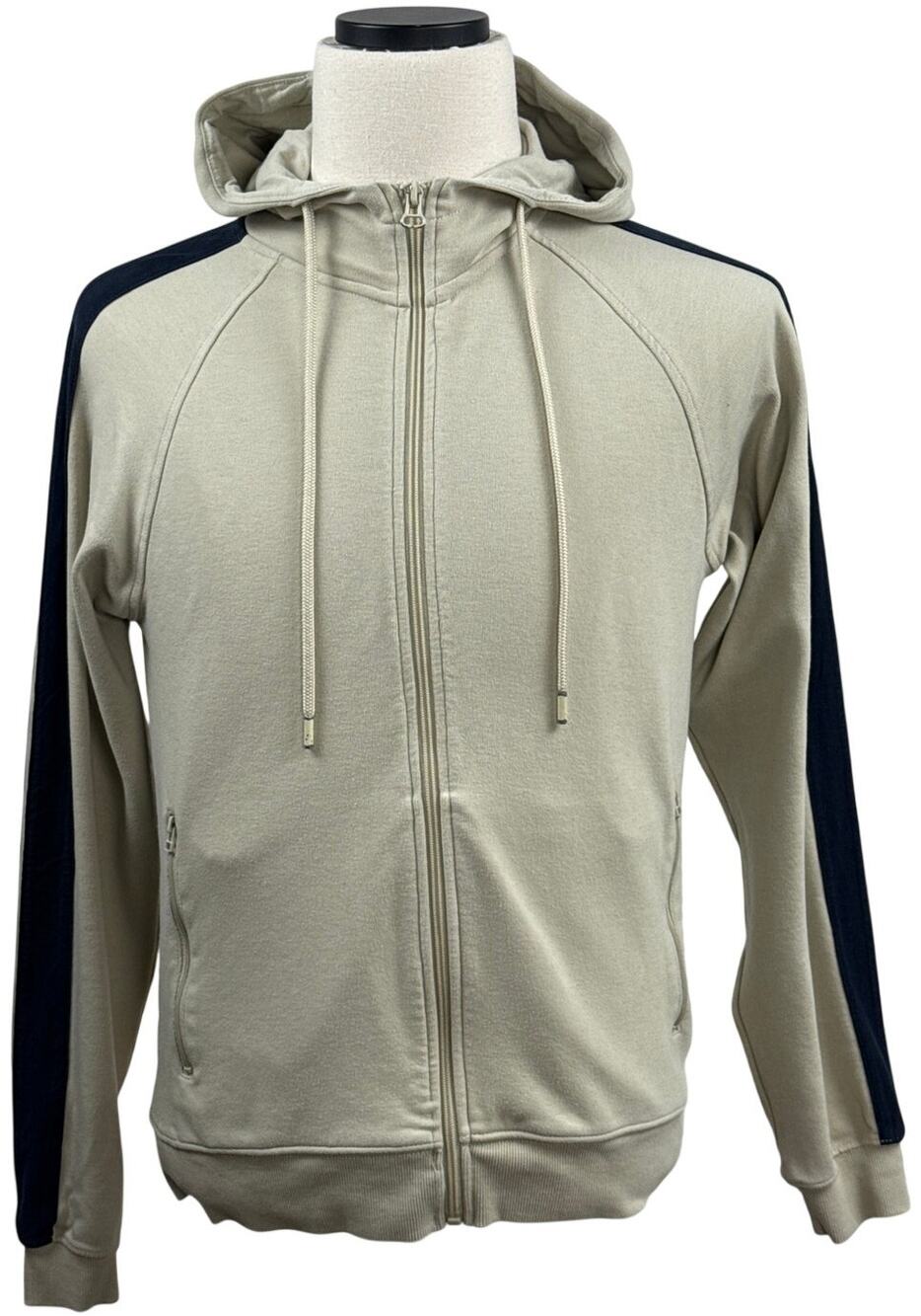 Zara Man Men’s Medium Tan Blue Stripe Full Zip Hooded Track Jacket